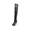 Botas altas de cremallera lateral de comercio exterior para otoño e invierno, botas largas de charol transfronterizas, punta redonda, plataforma impermeable, tacón ultraligero, botas de talla grande para mujer con tacón de aguja