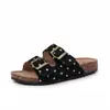 Sapatos Retro de Moda Slip-On com Biqueira Aberta, Novos Sapatos Birkenstock de Bolinhas para Mulheres, Novas Sandálias de Salto Grosso, Chinelos de Praia
