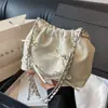 Bolsa Moda Feminina Estilo Coreano com Laço em PU Cor Sólida Corrente Bolsa de Ombro de Alta Qualidade Nicho Couro Macio Plissada Bolsa de Ombro
