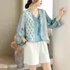 Foto Real de la Versión Coreana 2026 Camiseta de Manga Corta Transpirable con Estampado Creativo Versátil de Corte Holgado que Disimula el Vientre Adelgazante para Mujer