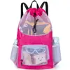 Bolsa de playa de malla grande de alta capacidad, multiusos, de hombro, plegable, para viaje, natación, almacenamiento, bolsa con cordón