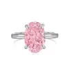 Anillo Rosa con Forma de Corazón de Plata de Ley 925 para Mujer, Estilo Ins Transfronterizo, con Diamante Rosa, Anillo de Diamante de Alto Carbono Súper Brillante, Anillo de Boda Europeo y Americano
