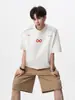 Camiseta Redonda de Algodón Pesado para Hombre, Estilo Americano High Street con Cremallera, Estampado de Letras para Verano, Mangas Cortas Holgadas y Transpirables