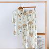 Primavera y Verano nuevo estilo satén estampado floral ropa de casa manga corta pantalones pijama traje satén de rayón