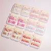 Set de 12 Piezas de Uñas Largas de Ballet con Moños Lindos y Diamantes Brillantes, Caja de Uñas Postizas Largas