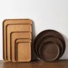 Bandeja estilo retro con imitación de veta de madera, bandeja cuadrada y redonda para servir en la mesa, bandeja para bocadillos, bandeja para té para la sala de estar y el comedor