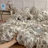 Juego de Ropa de Cama de Cuatro Piezas de Gasa de Doble Capa 100% Algodón de Grado Materno e Infantil, Sábana de Algodón Puro Ins, Funda de Edredón, Sábana Ajustable, Juego de Tres Piezas para Estudiantes
