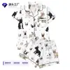 Cardigan Cruzado Europeu e Americano de Seda Leiteira Pijama Estampado de Cor Clara para Mulheres Conjunto de Roupa de Casa Casual Respirável com Shorts de Manga Curta