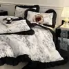 Juego de ropa de cama de cuatro piezas de encaje estilo Hepburn de algodón puro, sábana y funda de edredón de encaje vintage totalmente de algodón, juego de tres piezas para estudiantes