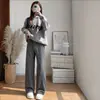 Calça de Moletom Cinza Feminina Outono Inverno 2026 Nova Cintura Alta Perna Reta Calça de Moletom Solta Emagrecimento Foice Perna Larga Calça Feminina