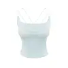 Sexy camisola de verano para mujer con tirantes finos y copas incorporadas, top corto de tirantes de cintura alta con hermoso diseño en la espalda