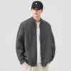 Cardigã Masculino Primavera/Outono Gola Alta com Zíper Malha Grossa Chunky Modelagem Solta Versátil Cor Sólida Casual