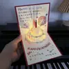 Tarjeta de felicitación de cumpleaños tridimensional creativa DIY de alto nivel tallado en papel hecho a mano regalo bendición música fuegos artificiales luminosos tarjeta
