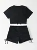 Traje de baño de dos piezas transfronterizo 2027, color liso, cordón, manga corta, cintura alta, estilo europeo y americano, venta al por mayor para Amazon, trajes de baño para mujer de comercio exterior