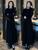 Elegante conjunto de falda de punto para mujer, nuevo estilo otoño e invierno, suéter tipo capa de cuello redondo y falda, conjunto de dos piezas adelgazante y elegante con abalorios