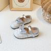 Zapatos de Princesa para Niñas 2025 Primavera y Otoño Nuevos Zapatos de Cuero para Niñas Lazo Lentejuelas Zapatos Planos de Boca Baja para Niñas Zapatos Tipo Beanie