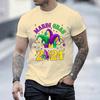 Suéter deportivo informal de manga corta holgado con cuello redondo y estampado de carnaval MARDI GRAS 2025 de comercio exterior