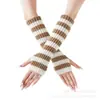 Nuevos Guantes de Lana de Rayas Largas Otoño e Invierno Nuevos de Longitud Media Exhibiendo el Dedo para Mujer Calentadores de Brazo de Moda Tejidos