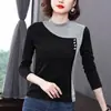 DeRong Moda Versátil Adelgazante Otoño-Invierno Bloque de Color Diseño de Botones Juvenil 2025 Capa Base Top Cálido