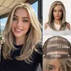 Peluca Mono sin Pegamento para Mujer, Seda Importada, Raya Natural y Realista, Cabello Largo Recto Castaño con Mechas, Fácil de Poner en Cinco Segundos