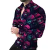 Camisa casual estampada de moda para hombre, camisa de manga larga abotonada, camisa con estampado de patrón para hombre transfronteriza con cuello desplegable