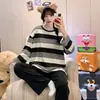 Pijama Nuevo de Manga Larga para Mujer Otoño 2026, Tela Elástica a Rayas, Similar al Algodón, Conjunto de Ropa de Casa Dulce de Niña con Cuello Redondo, Estilo Delgado