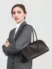 Bolso de Bowling de Piel de Vaca de Primera Capa Modelo Nuevo, Estilo Perezoso Minimalista, Bolso de Hombro de Mango Largo de India, Bolso Versátil para el Trabajo
