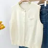 Cárdigan sin mangas 100% Lana de Seda para Mujer Versátil para Viajes Capa Exterior Simple Chaleco de Punto