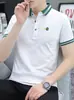 Camiseta de Verano Nueva Estilo Bordada Holgada para Hombre de Negocios Media Manga Cuello Camisero Manga Corta Camisa Polo Casual