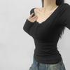 Camiseta de manga larga de dos piezas con costuras de encaje entalladas de estilo americano para mujer 2024 Nueva blusa elegante que favorece la figura