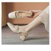 Sapatos Mary Jane com Salto Bloco Estilo Francês Feminino Primavera e Outono 2024 Novos Sandálias Quadradas com Pérolas Atrás e Bico Aberto