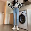 Jeans retos cinza chumbo feminino outono 2023 novo slim elástico cintura alta modelador perna fina