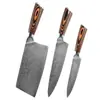 Juego de Cuchillos de Acero Inoxidable Grabado con Láser Patrón Damasco, Juego de Tres Piezas para Cocina, Cuchillo de Chef Utilitario, Juego de Regalo, Regalo de Festival