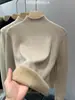 Blusa Térmica de Lã Grossa para Inverno Feminina Peça Única Veludo Gola Meia-Alta Cor Sólida