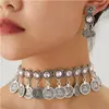 Moda Europea y Americana de Aleación Incrustaciones de Diamante Populares Exageradas Retro Joyería Borla Moneda Collar Pendientes Accesorios Fabricante Mayorista
