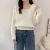 Suéter de Tricô Casual Soltinho Curto para Mulheres, Top Estiloso, Conjunto de Suéter Único + Colete de Tricô