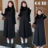 Gato Camelia Solitaria Sonata Ropa de Maternidad Otoño Nueva Moda Adelgazante Manga Larga Ropa Interior Chaleco Vestido Conjunto de Dos Piezas Moderno