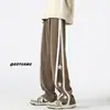 Calças listradas masculinas primavera e outono estilo japonês retrô moda americana high street marca drapê perna larga reta barra de chão calças casuais esportivas