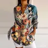 2024 Novo Transfronteiriço Estampa Colorblock 3D Outono Casual Solta Camisa Botão Feminina Europeia e Americana