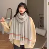 Cachecol de Cashmere Espesso Xadrez Bigodes Curtos Feminino Outono e Inverno Estilo Japonês Fofo ins Estilo Coreano Versátil Fashionável para Estudantes