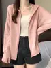 Roupa de Proteção Solar de Seda de Gelo para Mulheres, Verão Fina de Manga Longa Solta Respirável Protetor Solar Moda Jaqueta Cardigan com Capuz para Exterior