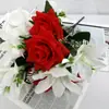 Arreglo de Flores Artificiales de Rosa con Borde Rizado, Ramo Artificial de Lirios, Decoración del Hogar, Flores para Paisajismo de Bodas, Ofrendas para el Festival Qingming