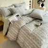 Juego de cama de cuatro piezas de algodón 100%, Grado A, estilo retro, engrosado, algodón cepillado para otoño e invierno, con sábana y funda de edredón amigables con la piel