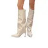 Botas largas de tacón alto de punta, botas hasta la rodilla, botas de moda de otoño para mujer con tacón alto, plisadas, apiladas