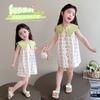 Vestido Infantil Menina Flor da Montanha Gola Assimétrica Estilo Coreano Moda Fashionable Vestido Princesa Estiloso para Crianças Pequenas