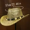 Sombrero Vaquero Occidental de Seda Brillante Transfronterizo Decoración de Cinturón Estilo Étnico Sombrero Grande para Cabeza al Aire Libre Sombrero de Baile Otoño e Invierno para Mujer