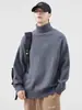 Moda Masculina Fengshe / Novo Suéter de Tricô com Gola Alta Outono e Inverno Masculino Retrô Japonês Cor Sólida Suéter Pulôver Estilo Casal Marca Tendência