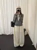 Calça de Veludo Vintage Relaxada de Perna Larga Han Xun para Mulheres Outono 2026 Cintura Elástica Emagrecimento Formato Pera Calça Longa 25824