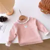 Roupas de outono e inverno para meninas: tops de segunda pele estilosos para bebês, designs modernos e exclusivos, estilo coreano, com forro de fleece, tecido espesso e acabamento em renda bordada
