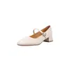 Zapatos Mary Jane Básicos Versátiles de Estilo Minimalista Piel de Cordero Otoño 2026 Tacón Medio Grueso Puntera Cuadrada Piel Genuina Zapatos de Correa Única para Mujer